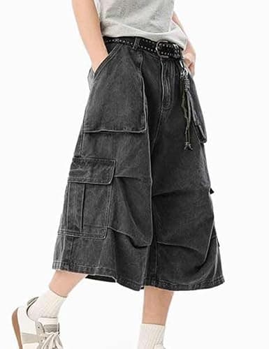 IEODD Mens Baggy Jean Shorts Y2k Summer Loose Denim Jorts Wide Leg Long Cargo Shorts Streetwear Women thumbnail 2