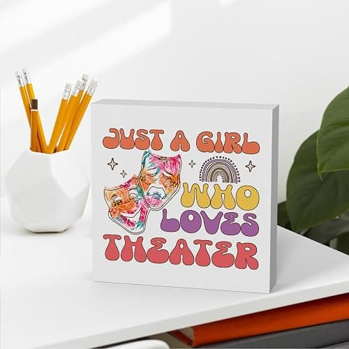 Just a Girl Who Loves Theater Theater Room Decor Wood Sign, Girls Theater Gifts Rustic Theater Lovers Wooden Sign for Home Living Room Girl Bedroom Decoration Gifts thumbnail 4