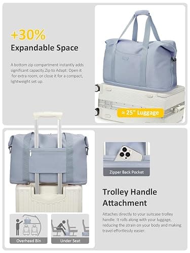 Expandable Travel Duffle Bags Weekender Overnight Bags for Women Men Hospital Bag for Women Labor Delivery with Toiletry Bag Waterproof thumbnail 5
