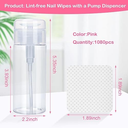 Lint Free Nail Wipes, Acetone Nail Polish Remover 1080PCS with Pump Dispenser, Gel Nail Polish Remover Pads Soft Non-Woven Nail Wipes for Nail Polish Remove and Acrylic Nail Supplies thumbnail 6