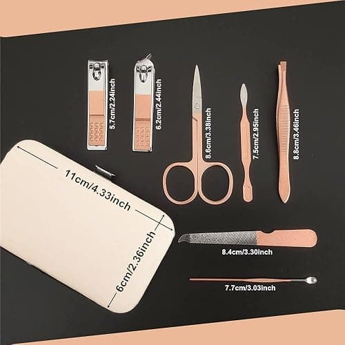 QURIPE 7pcs Manicure Set, Nail Clippers Kit, Stainless Steel Manicure Kit, Nail Clipping Tools Portable Travel Grooming Kit, The Best Gift with Luxurious Case(Rose Gold) thumbnail 5