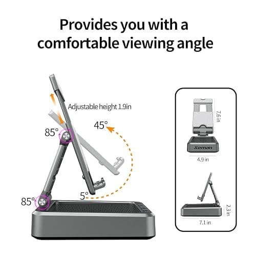 Jteman Wireless Bluetooth Speaker Tablet Stand, Adjustable with Bluetooth Speakers,Gifts for Women Men,Kitchen Gadget for Men,Compatible with Phones and Tablet (4.0-12.9'') - Graphite thumbnail 8