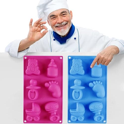 2 Pack Baby Shower Themed Silicone Soap Mold, 3D Baby Carriages Bottle Little Feet Bear fondant Mold Cake Decorating Tools for Chocolate, Soap, Sugar Craft, Candy, Cupcake Topper, Polymer Clay thumbnail 5