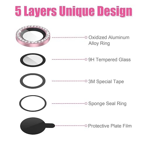AGVEE 3+3 6 Pack for iPhone 14/14 Plus Camera Lens Protector Cover | Individual Bling Diamond & Bling Glitter Sparkle Cute Gem Metal Ring, 9H Tempered HD Glass thumbnail 7