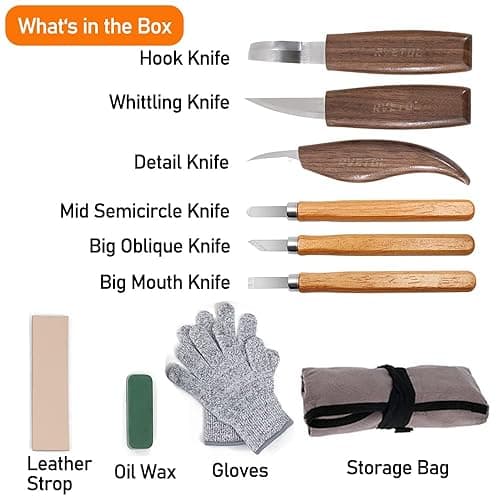10Pcs Wood Carving Kit, Beginner Set With Resistant Gloves, Spoon & Whittling Knife, Sandpaper for Woodworking thumbnail 4
