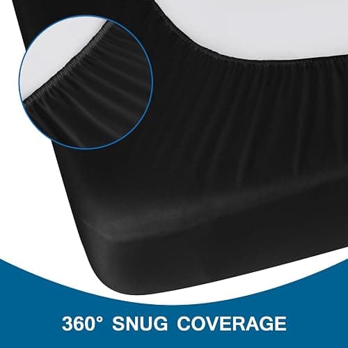 Twin Fitted Sheet Only, Twin Size Sheets for Kids Up to 14 Inches Deep Procket, Single Bed Mattress Sheets Stretchable Breathable Jersey Knit Cover, Black thumbnail 6