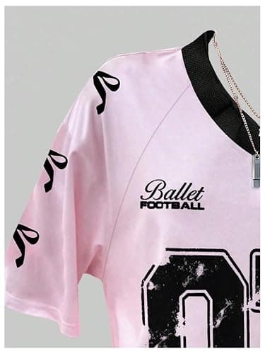 GORGLITTER Girl's Number Jersey Shirts Oversized Bow Graphic Tees V Neck Half Sleeve Going Out Tops Age 8-12 Years thumbnail 4