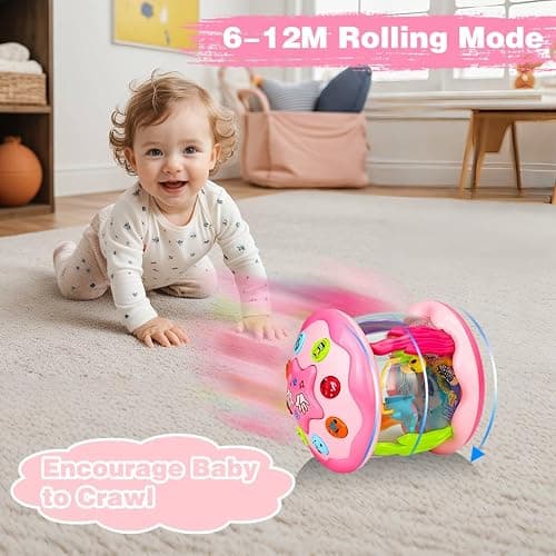 Aboosam Baby Girl Toys 6-12 Months: Babies Ocean Rotating Light Up Musical Toys 12-18 Months Crawling Learning Infant Toy for Toddlers 1 2 3 Years Old Baby Girl (Pink) thumbnail 3