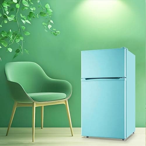 WANAI 2 Door Mini Refrigerator with Freezer-on-top, Spacious Capacity Fridge with 7-Level Adjustable Thermostat & 2 Removable Shelves Ideal for Kitchen Dorm Office Apt Blue thumbnail 2