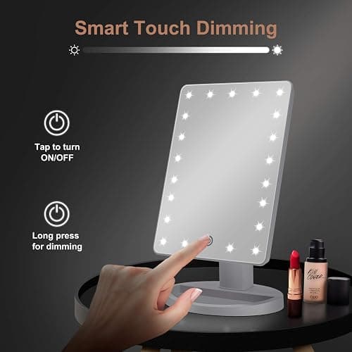 FASCINATE Makeup Vanity Mirror with Lights and Detachable 10X Magnification, 21 Led Lights Adjustable Dimming Touch Sensor, Dual Power Supply, 180° Rotation, Portable Cosmetic Mirror(White) thumbnail 2