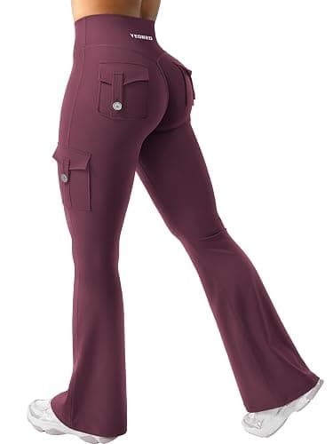 YEOREO CoreFlex Women Workout Flare Leggings with Pockets Hidden Scrunch High Waisted Cargo Gym Yoga No Front Seam Leggings - Image 1