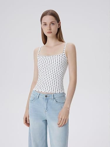 SUUKSESS Women Built in Bra Tank Tops Double Line Going Out Basic Square Neck Camisole Top thumbnail 7