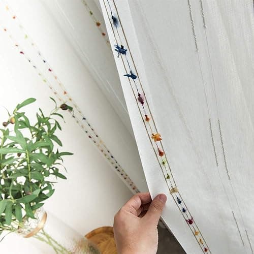 pureaqu Faux Linen Stripe Pattern Sheer Curtains for Bedroom/Kids Embroidered Colorful Rainbow Semi Sheer Voile Window Curtain for Living Room Rod Pocket Tulle W39 x L84 Inch 1 Panel thumbnail 4