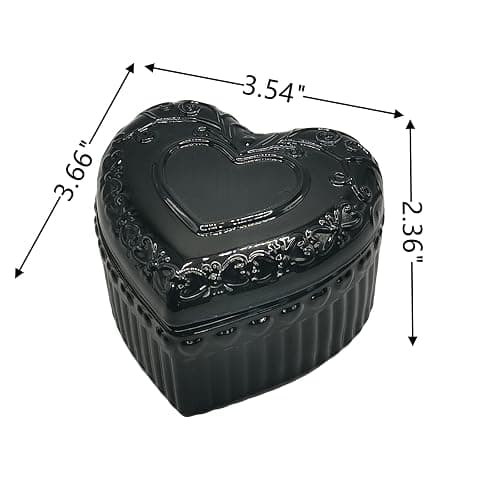 WHSLILR Black Glass Jewelry Box - Heart Shape Cute Box for Storage Ring Earring Trinket Vintage Jewelry Organizer Decorative Gift for Women Girls- 3.66 x 3.54 x 2.26 IN - GRB003-Black thumbnail 3
