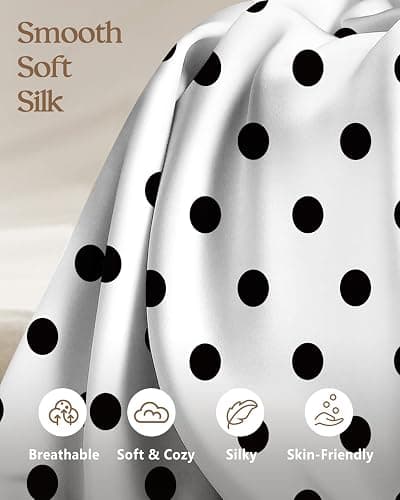 Miss Adola Silk Pillowcase 2 Pack - Pillow Cases 20" x 30" Queen Size Set of 2 for Hair and Skin Smooth Soft Breathable with Hidden Zipper Cooling Pillow Covers for Sleeping, White Black dot thumbnail 4