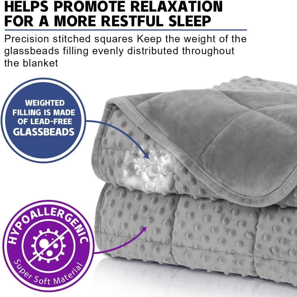 Weighted Blanket for Adult Breathable Soft Minky Weighted Throw Blanket for All Season,Heavy Blanket with Premium Glass Beads (Grey, 150cm x 200cm 6.8kg) thumbnail 3