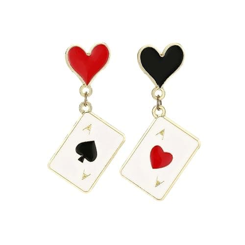 Playing Card Clock Earrings Costume Accessories for Halloween Cosplay | Earrings for Halloween Cosplay Outfits Jewelry Costume Merch Party Gifts Stocking Stuffers - Image 1