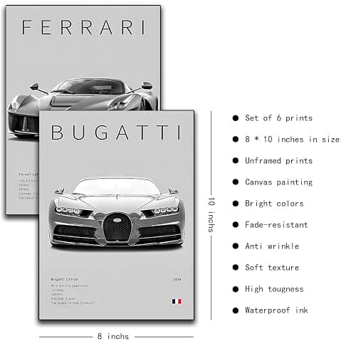 CSLGQGV Car Poster Vintage Racing Car Wall Art Supercar Canvas Prints Painting For Men Room Pictures Guys Dorm Room Aesthetics Decor Bedroom Office (Unframed,8×10inch,6pcs) thumbnail 3