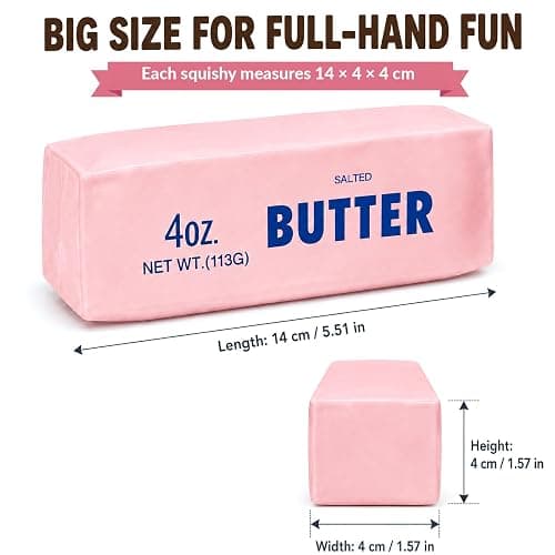 Klysuron 2 Pack Crunchy Butter Squishy Toys, Fidgets Set, Yellow and Pink | ASMR Squishy Toys, Crisp Crunchy Sound, Realistic Food Shaped Decompression Squeeze thumbnail 2