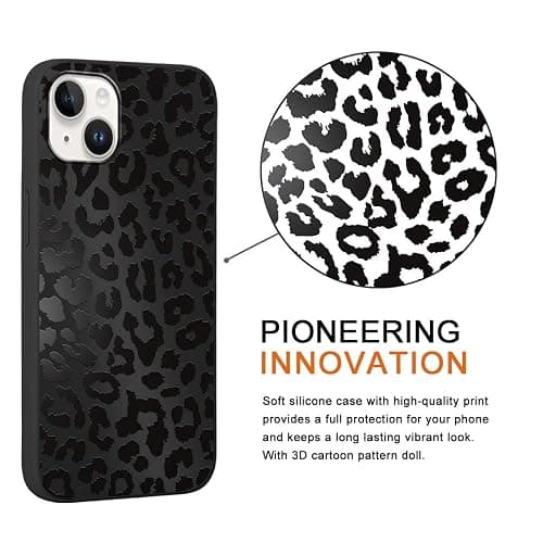 RUMDEY 2 Pack Cute Cheetah Print for Apple iPhone 13/14 6.1" Phone Case,Luxury Leopard Pattern Design Cases Soft Silicone Slim TPU Shockproof Protective Bumper Cover for Women Girls-Black & White thumbnail 5