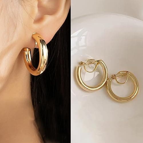 Gold Earrings for Women Clip on Hoop Earrings Trendy Twist Round Chunky Gold Earring No Piercing Fake Earring Jewelry Gifts thumbnail 2