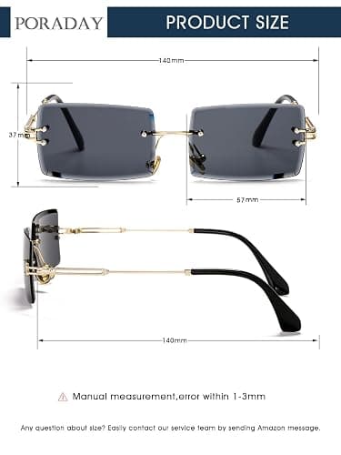 PORADAY Rectangle Sunglasses for Women Men Vintage Rimless Square Sun Glasses Candy Color thumbnail 8