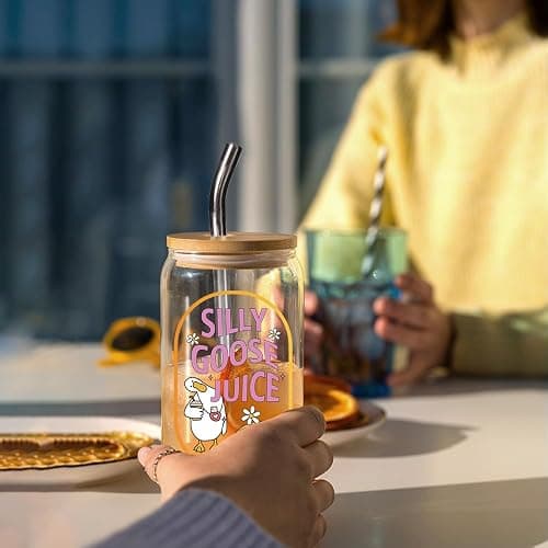 Cute Silly Goose Glass Cup Funny Goose Lovers Gift for Women, Silly Goose Juice Goose Cup, Birthday Gifts for Daughter, Sister, Friends, Wife, Mom, BFF, Coworkers, Fun Gag Goose Handbag Animal Gift thumbnail 5