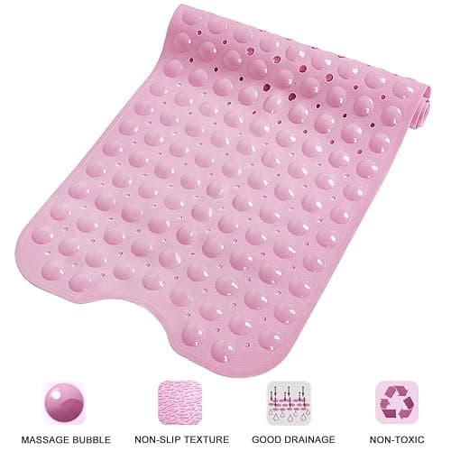 Bathtub and Shower Mats, Extra Long Non-Slip Bath Tub Mat 39 x 16 Inch, Machine Washable Bathmat with Suction Cups & Drain Holes for Bathroom Floor, Pink thumbnail 6