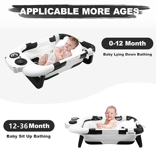 Collapsible Baby Bath Tub with Thermometer & Soft Cushion, Foldable Baby Bathtub Newborn to Toddler 0-36 Months, Portable Travel Bathtub Baby with Drain Plug, Save Space thumbnail 4