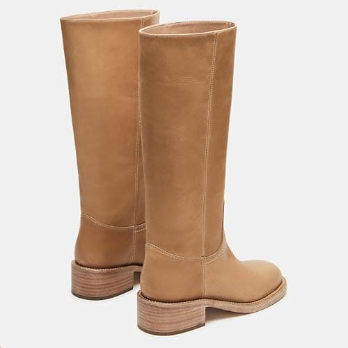 XBKXMK Women's Knee High Riding Boots Round Toe Block Heel Fashion Motorcycle Booties Side Zipper Wide Calf Biker Riding Boots with Studs thumbnail 6