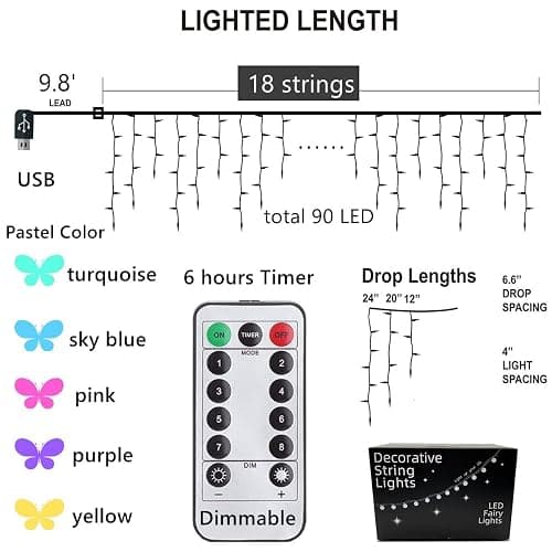 Butterfly Fairy Lights for Bedroom Curtain Lights Twinkle Pastel Cute String Lights Led Hanging for Kids Girls Room for Wall Bed Ceiling Decor with Remote Dimmer thumbnail 6