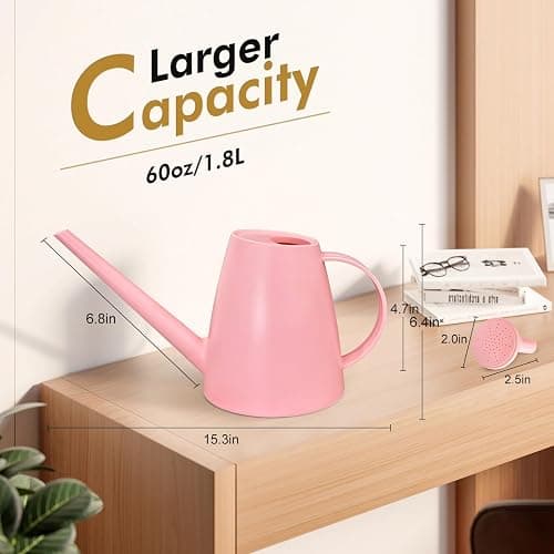 Watering Can for Indoor Outdoor Plants, Modern Small Watering Cans with Removable Nozzle, Long Spout Watering Can for Indoor Bonsai Plants Garden Flowers 1/2 Gallon 1.8L 60OZ (Pink) thumbnail 2