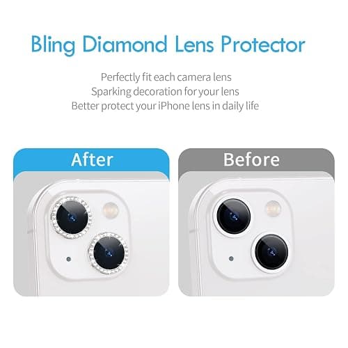 Xfilm Bling Diamond Individual Camera Lens Protector for iPhone 13 / iPhone 13 Mini, HD Clear Tempered Glass Camera Lens Screen Protection Cover, Case Friendly, Scratch Proof (Silver) thumbnail 3