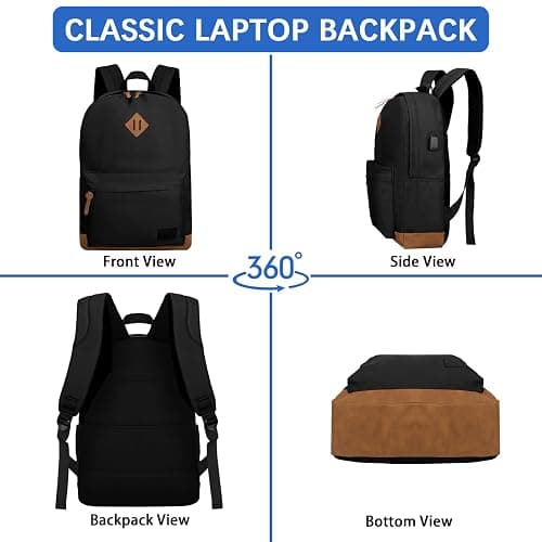 Goloni Backpack for Men Women,Travel Laptop Backpack, Water Resistant 17.3 Inch USB Charging Backpack, Large Capacity Work Commute Bag,Black thumbnail 6