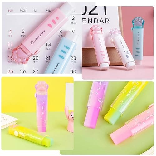 8 Pcs Cat Paw Shaped Retractable Erasers, Rainbow Pencil Eraser, Cute Rubber for Kids, Push-Pull Rubber Eraser for Students Writing Office School Supplies thumbnail 7