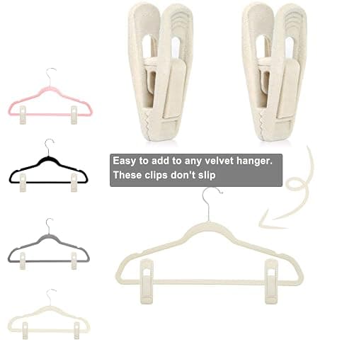TOFIIGREM Velvet Hanger Clips for Velvet Hangers - 20 PCS Beige Non-Slip Velvet Clip for Skirt Hanger, Strong Flocking Clips Fit for Ivory Velvet Hangers thumbnail 2