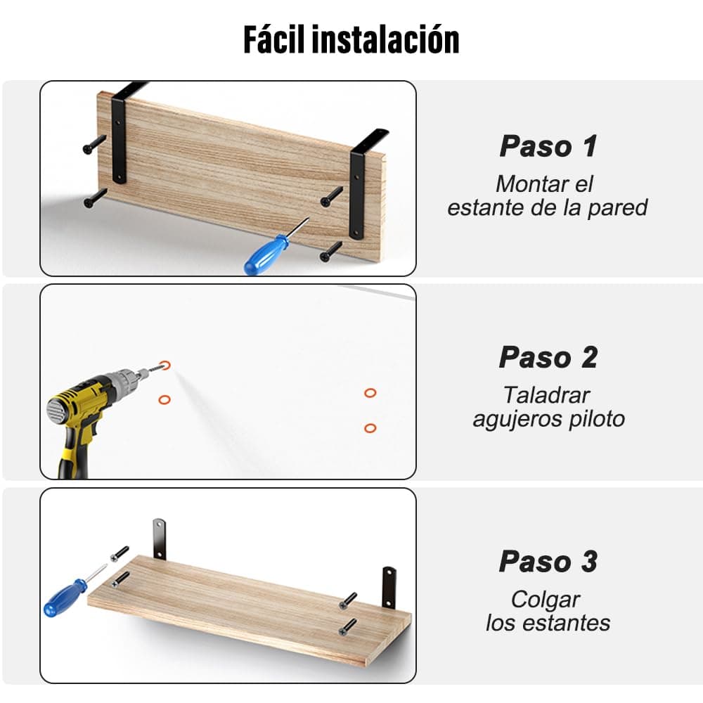 HAWOO Repisas Flotantes, 3PCS Repisas para Baño con Cesta de Alambre, Recamara, Cocina, Sala, Fáciles de Instalar, 40x15.2 CM (Madera) thumbnail 6