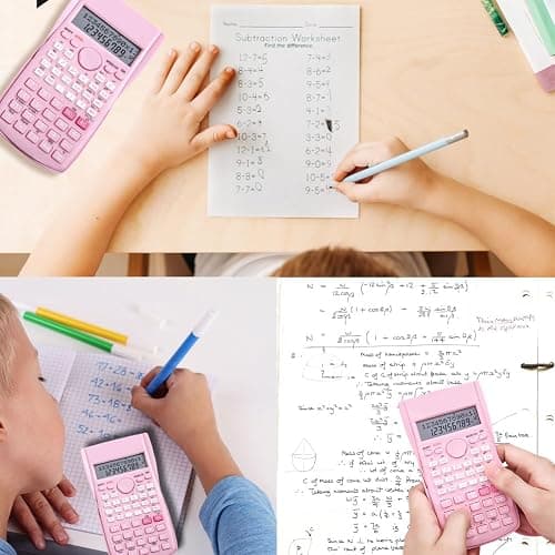 Tiiyee Scientific Calculator, 12 Digit 240 Functions Scientific Math Calculator Desktop with Sliding Hard Cover for Middle and High School Supplies Students Teachers College Business(Sakura Pink) thumbnail 4