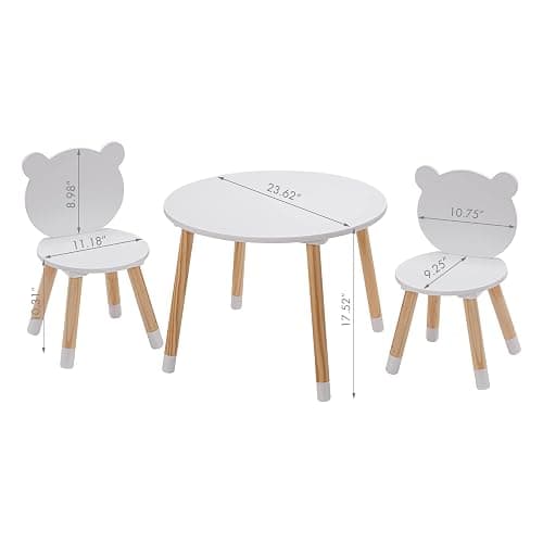 UTEX Kids Wood Table and Chair Set, Kids Play Table with 2 Chairs,3 Pieces Wood Round Table for Toddlers, Girls, Boys,White thumbnail 2