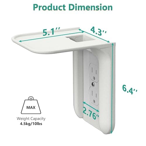 WALI Outlet Shelf Wall Holder,Bathroom Walls Shelves up to 10lbs Standard Vertical Duplex Wall Shelf Organizer for Smart Home Decor Space Saving Power Tools, Toothbrush (OLS002-W), 2 Pack, White thumbnail 3