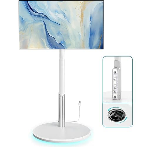 LLDEPLL Floor Mobile TV Stand with Power Outlet, Rolling TV Cart for 27-65 Inch OLED LED Monitors, 6 Levels of Height Adjustment, Ambient Lighting on The Bottom Wheels Holds up to 88lbs, 400x400mm - Image 1