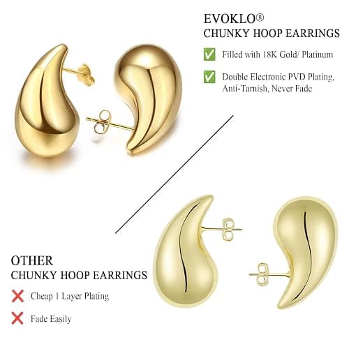Teardrop Chunky Earrings for Women Trendy Hoop Earring Set Earring Dupes, Fashion Gold Large Drop Earrings thumbnail 2