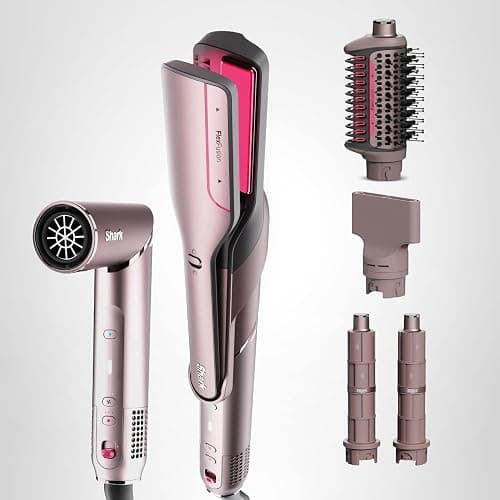 Shark FlexFusion Hair Straightener & Powerful Hair Dryer with Fusion Hair Brush, Ceramic Air Styler with Auto-Wrap Curlers & Concentrator, Ceramic Plates, Cosmic Blush HD641S thumbnail 14