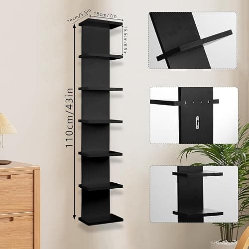 Hlimior 2 Pack 7 Tier Wall Shelf Unit - Lack Floating Shelf, Compact Display Floating Shelf, Vertical Column Wall Decor Mount Floating Storage Organizer Tall Tower Shelf for Bedroom, Living Room thumbnail 4