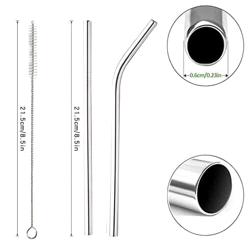 ANNVCHI 16 Pack of Reusable Stainless Steel Metal Straws, 8 Straight + 8 Bent 8.5 inch Metal Straws with 2 Cleaning Brushes, Straw Compatible with 20oz Stanley Cup thumbnail 3
