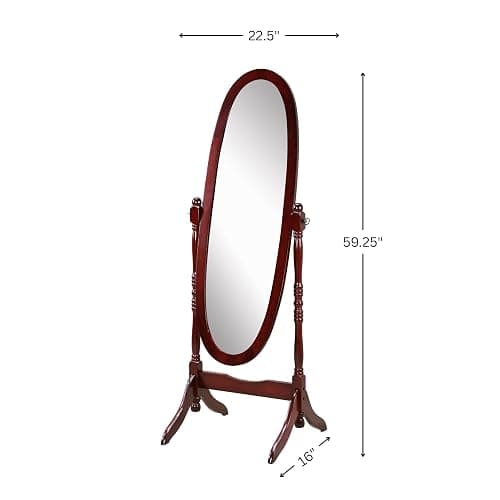 Roundhill Furniture Traditional Queen Anna Style Wood Floor Cheval Mirror, Cherry Finish thumbnail 2