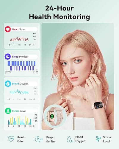 Quican Smart Watches for Women, Smart Watch for Android Phones and iPhone Compatible, Alexa Built-in, 1.8" Fitness Watches for Women, IP68 Waterproof/Bluetooth Call, Heart Rate/Sleep Monitor, Pink thumbnail 6