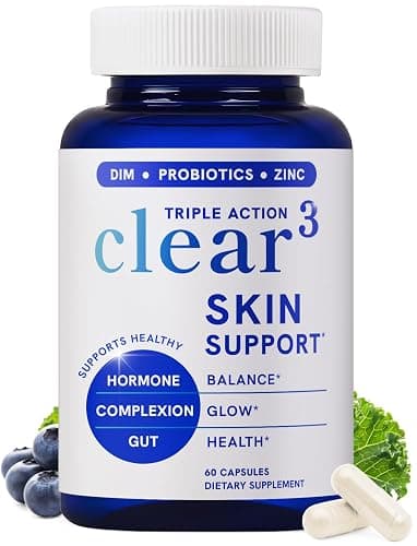 Clear Skin Supplement with Zinc, DIM & Probiotics | 3-in-1 Balance, Glow & Health Skin Support | Triple Action Hyaluronic Acid, Niaciminide & Vitamins for Hormone, Complexion & Gut Support | 60 Ct - Image 1