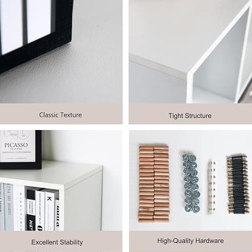 NewBeth Wooden 10 Cube Book Shelf with Base,3 Tier Freestanding Horizontal Bookshelf, Open Bookcase Cube Shelf Storage Organizer for Bedroom, Living Room, Office, Study Room, White thumbnail 3