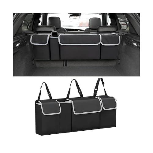 AUCELI Car Trunk Organizer, Backseat Hanging Large Storage with Adjustable Straps, Waterproof Collapsible Cargo Bag with 4 Pockets, Sturdy Space Saver Frees Trunk Floor for SUV, Truck, MPV - Image 1